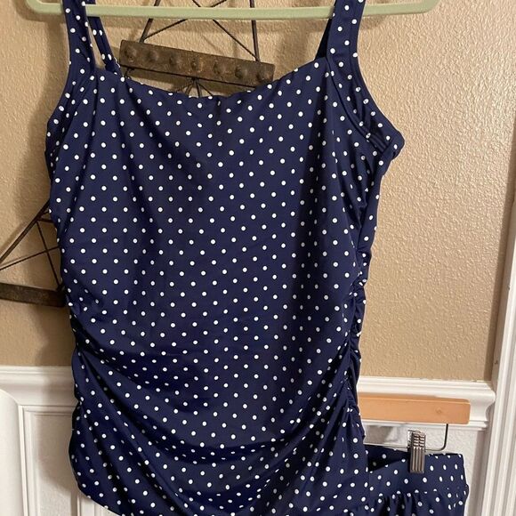 Talbots Navy with White Polka Dots Two Piece Swim Suit Size U.S. 16 - Picture 12 of 15